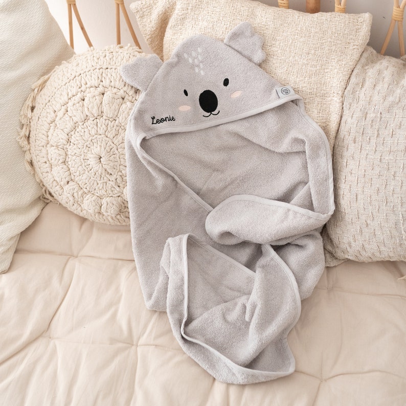 Kapuzenhandtuch mit Namen, Baby Handtuch, Babygeschenke, Kapuzenhandtuch Baby, Babygeschenk personalisiert, Badetuch Baby Koala