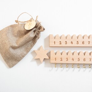 Calendario de Adviento madera con estrella, Calendario de Adviento niños, Calendario de Adviento personalizado, Decoración navideña, Calendario de Adviento tira de madera imagen 4