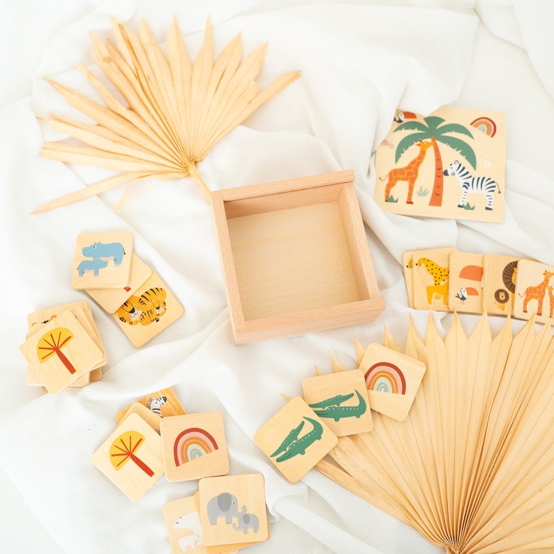 Jouet Montessori, cadeau enfants, jeu mémo, cadeau enfant, jouet enfant, cadeau tout-petit, mémo safari, baptême image 5