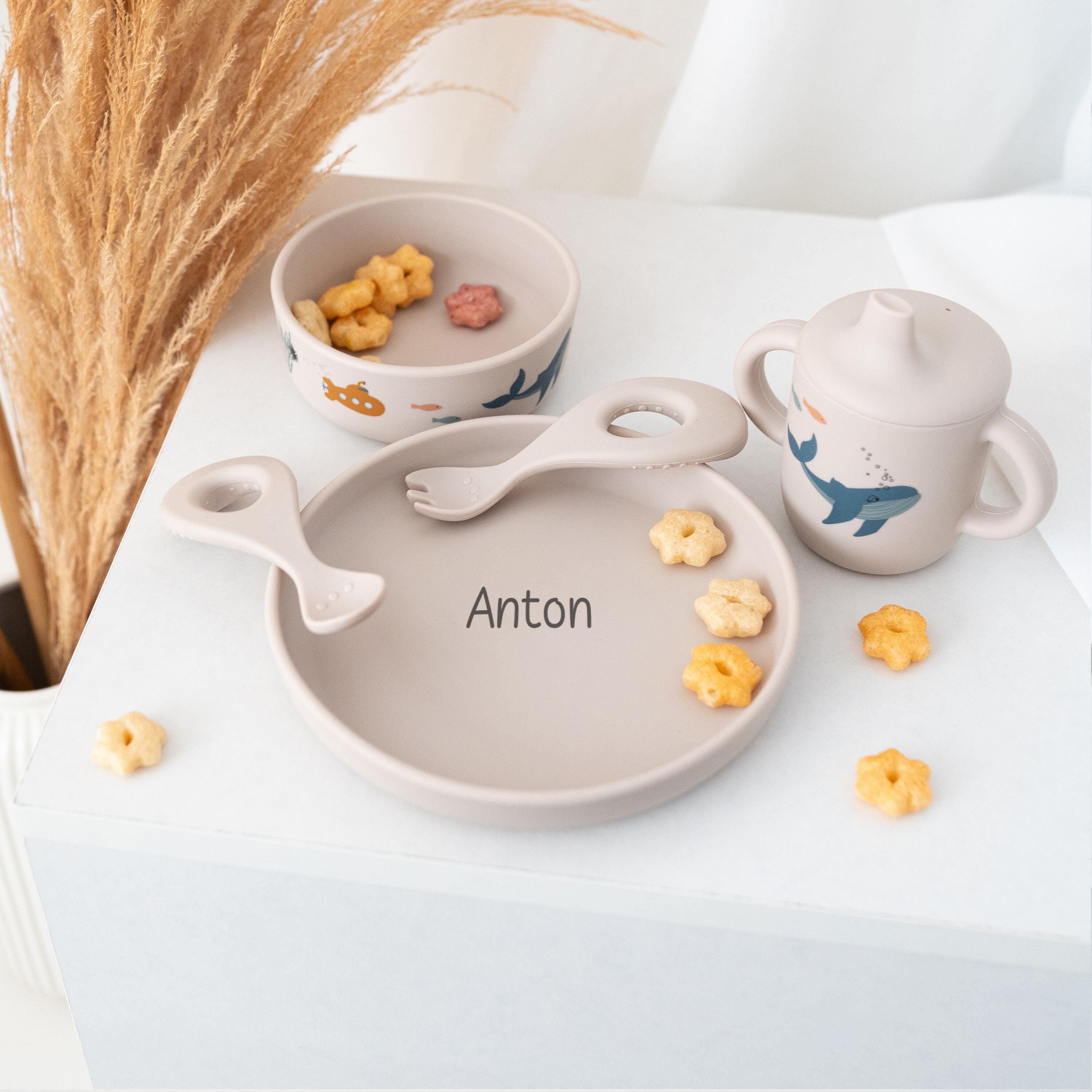 Service de table incassable, service de table personnalisé, service de table garçon, vaisselle enfant personnalisée, bébé garçon, créatures marines