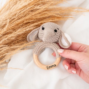 Babyrassel, Babygeschenke, Personalisierte Geschenke Baby, Geburt, Greifling, Rassel, Beißring, Geschenke zur Geburt Elefant