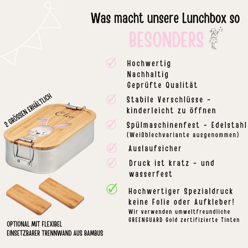 Brotdose Edelstahl, Brotdose Kinder, Brotdose personalisiert, Kita Brotdose, Brotdose Bär, Znünibox, Jausenbox Kinder Bild 8