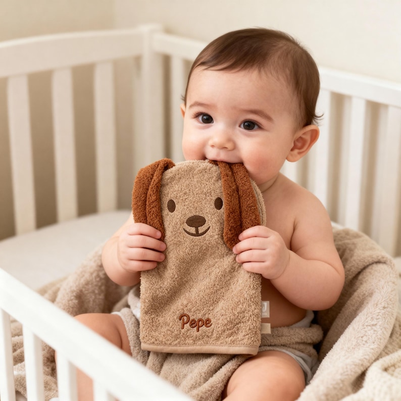 Waschlappen Baby, Waschlappen personalisiert, Waschlappen, Baby Waschlappen, Waschhandschuh, Waschlappen Hund, Waschlappen Katze bild 2