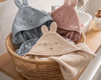 Miffy Kapuzenhandtuch mit Namen, Baby Geschenk, Geschenk Geburt, Baby Handtuch, Personalisierte Geschenke Baby, Kapuzenhandtuch, Miffy Hase