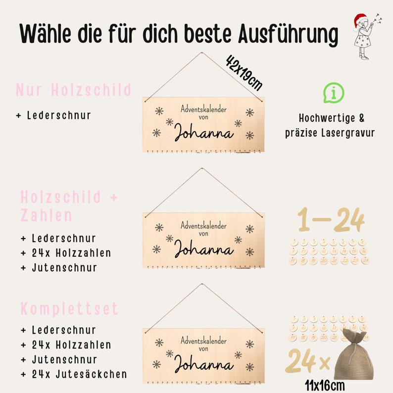 Adventskalender personalisiert, Adventskalender zum befüllen, Adventskalender Holz, Adventskalender Kinder, Weihnachtskalender Bild 7