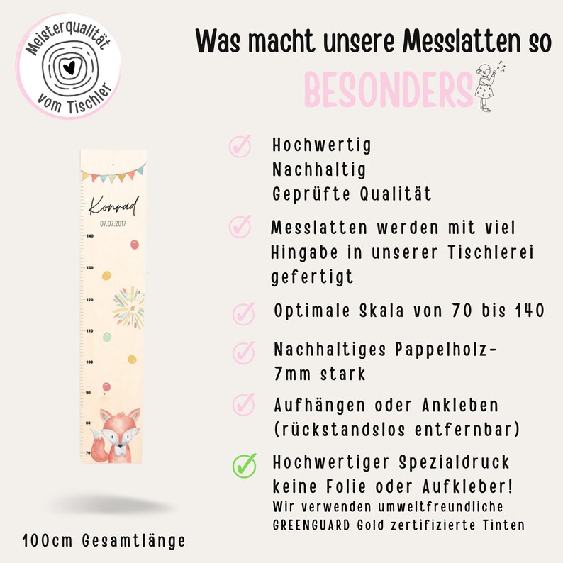 Messlatte Kinder, Messlatte Holz, Babygeschenk Geburt, Messlatte personalisiert, Messlatte Tier, Kinderzimmer, Baby, Taufe zdjęcie 9