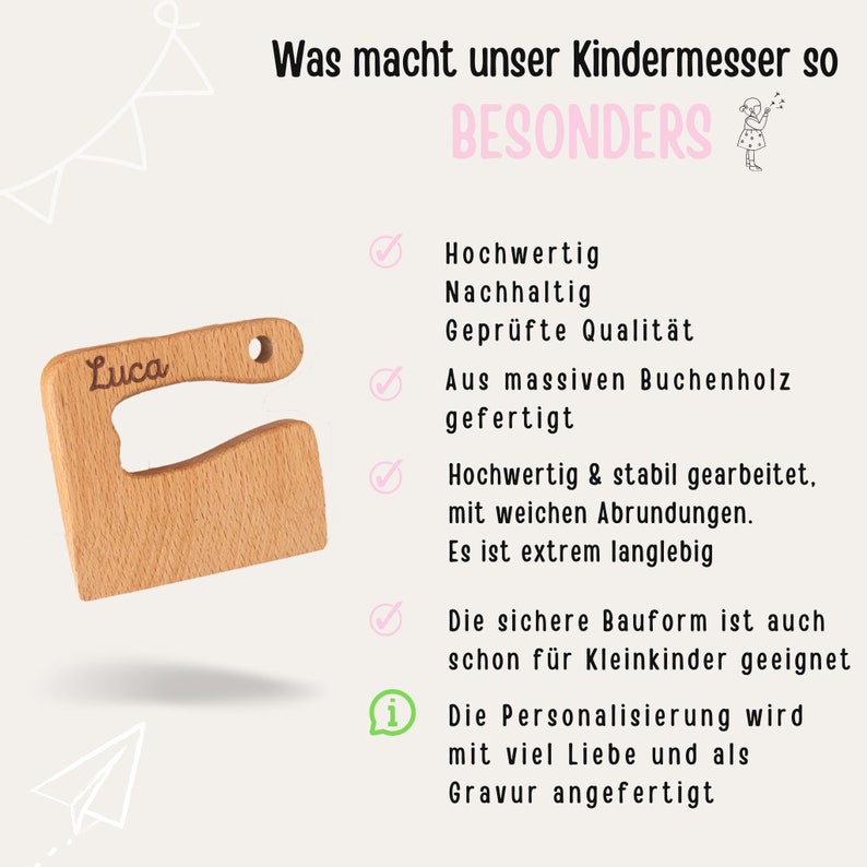 Montessori Messer, Kindermesser, Kindermesser Holz, Montessori, Kinder Geschenke, Erster Geburtstag, Taufe, Kinderbesteck Bild 8