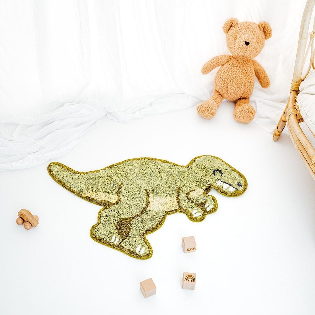 Tapis Enfant À Poils Ras Dinosaure Vert