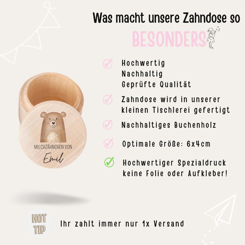 Zahndose, Milchzahndose, Milchzahndose Junge, Zahndose personalisiert, Babygeschenke Geburt, Zahndose Mädchen, Zahnfee, Milchzahnbox Bild 9