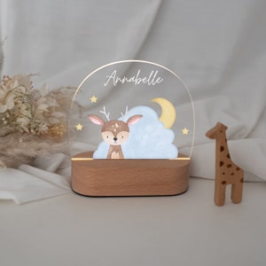 Kinder Nachtlicht, Nachtlicht, Nachtlicht personalisiert Akku, Babygeschenk, Nachtlampe Baby, Kinderlicht Baby, Geburt Reh Wolke