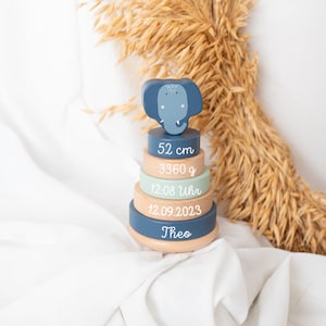 Stapelturm personalisiert, Babygeschenk Geburt, Stapelturm, Geschenk zur Geburt, Baby, Geburtsgeschenk, Stapelturm Baby, Taufe Elefant