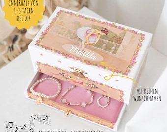 Schmuckkästchen Mädchen, Schmuckkästchen, Geschenk Taufe Mädchen, Schmuckschatulle, Schmuckkasten, Spieluhr Ballerina, 3. Geburtstag Mädchen
