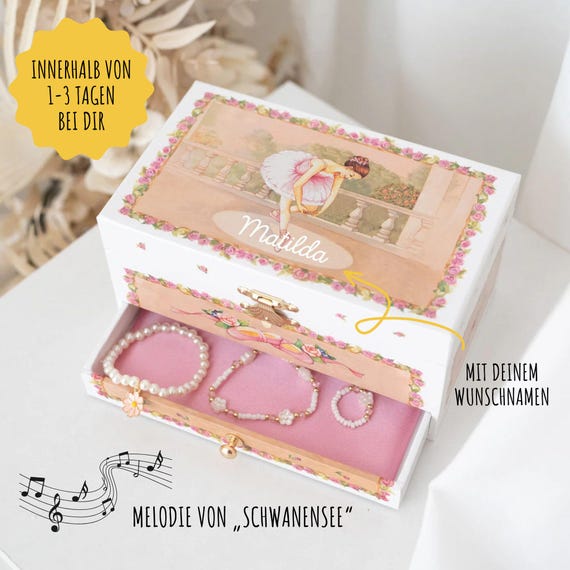 Schmuckkästchen Mädchen, Schmuckkästchen, Geschenk Taufe Mädchen, Schmuckschatulle, Schmuckkasten, Spieluhr Ballerina, 3. Geburtstag Mädchen