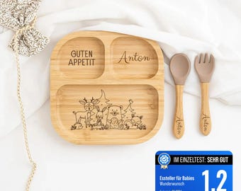 Assiette bébé personnalisée, assiette bambou bébé, cadeau bébé naissance, couverts enfant, baptême, vaisselle enfant personnalisée, naissance