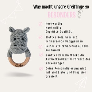 Babygeschenke, Babyrassel, Rassel Baby, Beißring personalisiert, Geschenk Geburt, Rassel personalisiert, Baby, Taufe Geschenk Bild 8