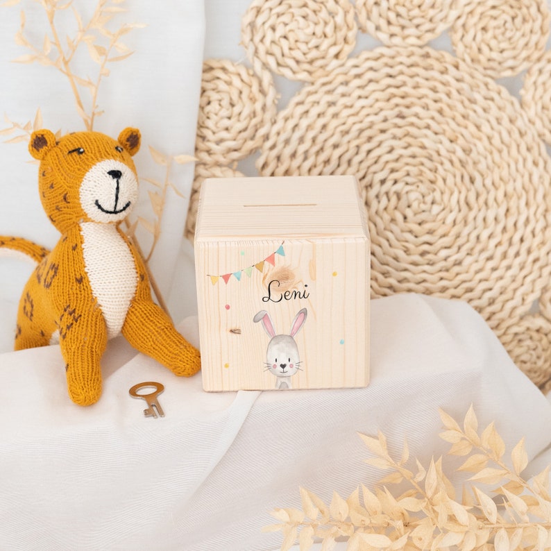 Spardose, Spardose Kind, Spardose personalisiert, Spardose Holz, Kids and Baby, Babygeschenke, Spardose Baby, Taufe Hase