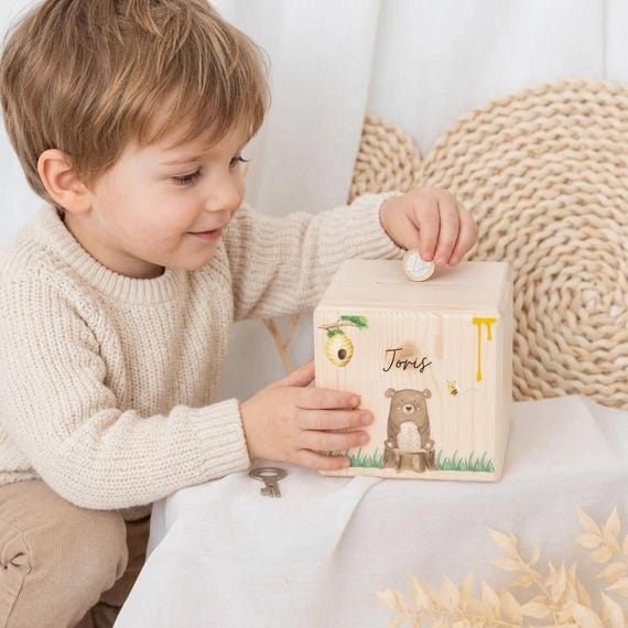Spardose Kinder, Spardose, Spardose Mit Name, Spardose Holz, Sparschwein, Babygeschenke, Spardose Baby, Taufe, Spardose Hase