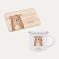 Geschenkset Frühstücksbrett + Emaille Tasse, Babygeschenk, Wunderwunsch, Brettchen personalisiert, Tasse personalisiert Kinder, Taufe
