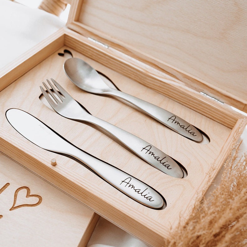 Children's cutlery with engraving, baptism, children's cutlery personalized, children's tableware, cutlery set child, cutlery engraved children 2-Besteck Set "Tier"