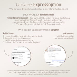 May include: A screenshot of a website showing two options for shipping: Standard Shipping with a delivery date of April 25-30 and Express Shipping with a delivery date of April 25-27. The text on the website says "Our Express Option" and "How to choose the Express Version".