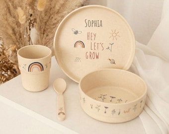 Geschirr Set Baby, Geschirr Set Mädchen, Kinder Geschirr personalisiert, Babyteller, Geschenk Geburt Mädchen, Kinder Geschirrset mit Name