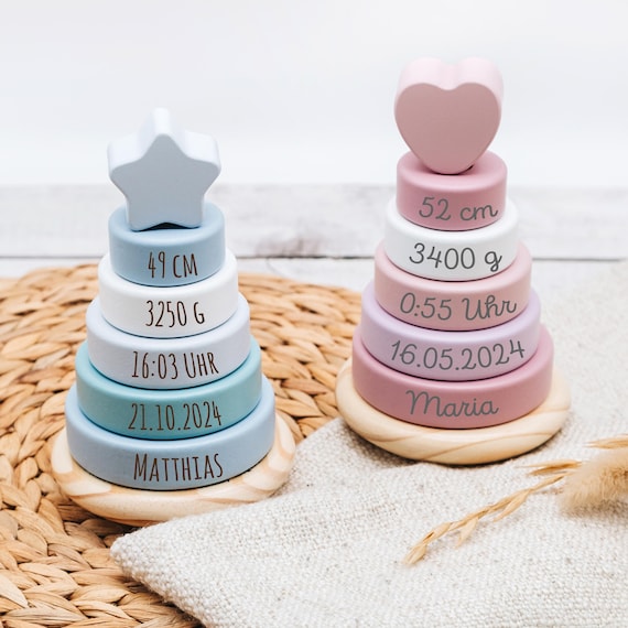 Stapelturm personalisiert, Spielzeug Baby personalisiert, Geschenk Geburt, Personalisierte Geschenke Baby, Taufe, personalised baby gifts