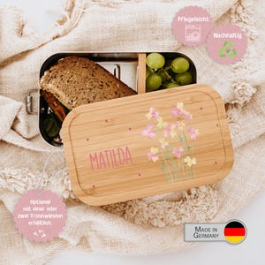Brotdose Blumen, Brotdose Kinder personalisiert, Schulanfang Geschenk, Einschulung, Lunchbox, Personalisierte Brotdose