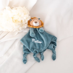 Schnuffeltuch, Schmusetuch personalisiert, Geschenke für Babys, Geburt, Baby, Schmusetuch personalisiert, Kids and Baby Löwe türkisblau