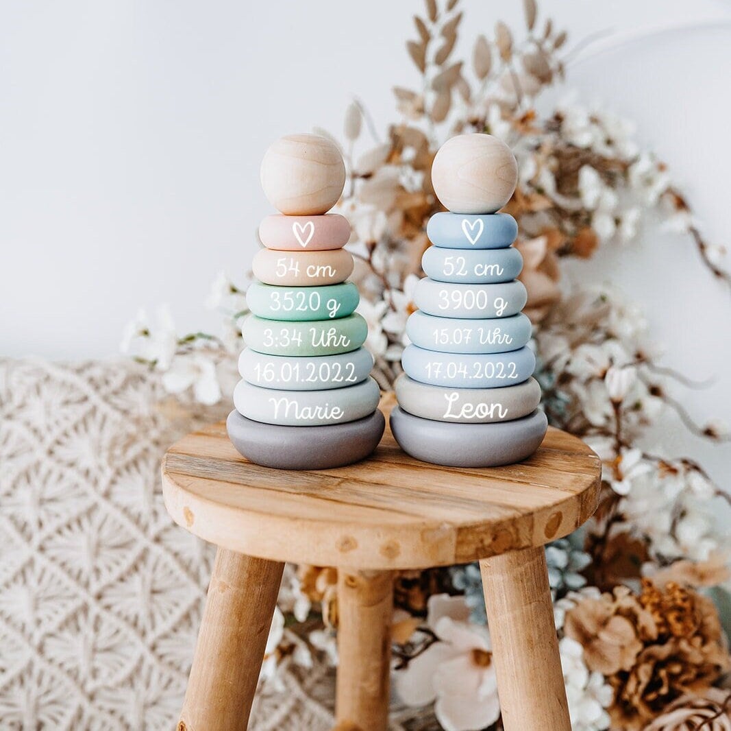 Stapelturm personalisiert, Babygeschenk Geburt, Stapelturm, Geschenk zur Geburt, Personalisierte Geschenke Baby, Baby Spielzeug