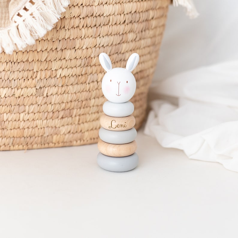 Stacking tower personalized, baby gifts, baby toys, baby and toddler toys, birth gift baby, Easter baby Hase