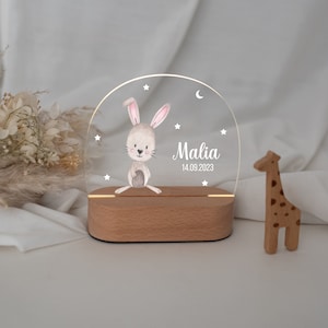 Kindernachtlicht, Nachtlicht, Nachtlicht personalisiert Akku, Babygeschenk, Nachtlampe Baby, Kinderlicht dimmbar, Geburt Hase Sternenhimmel