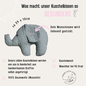 Elefant Baby, Elefant Kuscheltier, Zubehör Wickeltisch, Elefant personalisiert, Elefant Kissen, Kuscheltier Baby Bild 9