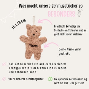 Teddybär Schmusetuch, Schmusetuch, Schmusetier Baby, Kuscheltuch Teddy, Babygeschenk Geburt, Teddybär personalisiert, Schnuffeltuch Bär Bild 5