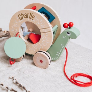 Pull-along toy, baby gifts, baby toys, toys 1 year, baptism, Montessori toys, wooden toys, 1st birthday, Easter image 2