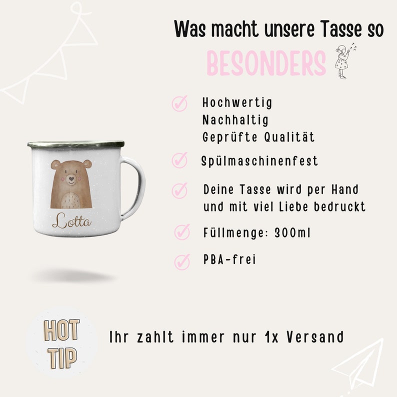 Emaille Tasse, Babygeschenke, Kinder, Tasse personalisiert, Emaille Tasse personalisiert, Kindertasse, Tasse Kinder, Kindergarten zdjęcie 10