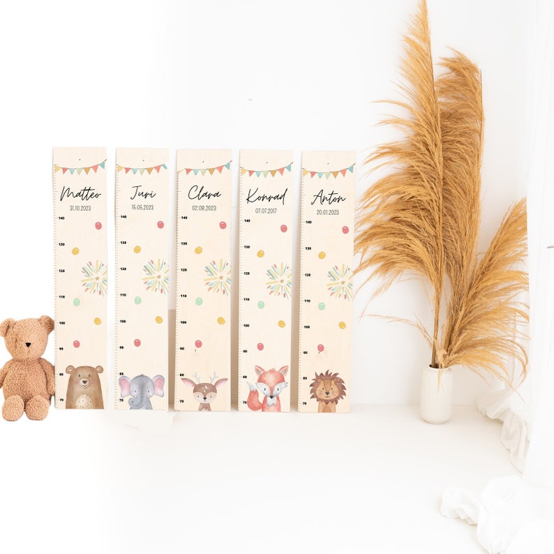 Messlatte Kinder, Messlatte Holz, Babygeschenk Geburt, Messlatte personalisiert, Messlatte Tier, Kinderzimmer, Baby, Taufe zdjęcie 1