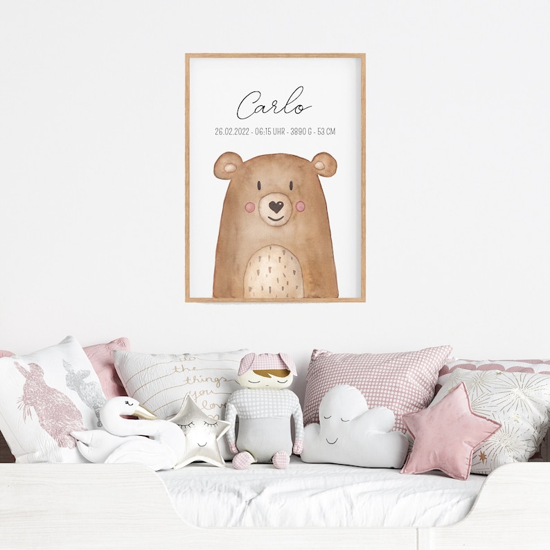 Geburtsposter, Babygeschenk Geburt, Bild personalisiert Kinderzimmer, Waldtiere Poster, Taufe Geschenk, Geburtsgeschenk Bild 4