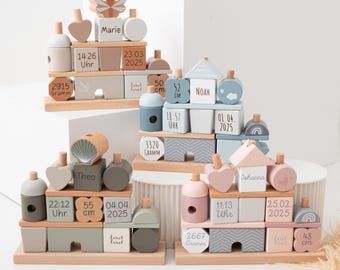 Babygeschenke, Geschenk Geburt, Stapelturm personalisiert, Personalisierte Geschenke Baby, Taufe Geschenk, Geburt, Baby, Baby Spielzeug