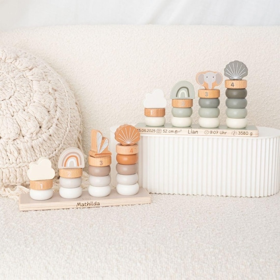 Stapelturm personalisiert, Holzspielzeug, Babygeschenke, Geschenk Kinder personalisiert, Geschenk Geburt, Stapelringe