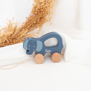 Geschenk 1. Geburtstag Junge, Babygeschenke, Nachziehtier personalisiert, Baby Spielzeug, Ziehtier, Holzspielzeug, Geburt Elefant