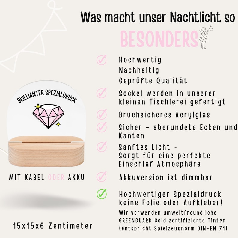 Kinder Nachtlicht, Nachtlicht, Nachtlicht personalisiert Akku, Babygeschenk, Nachtlampe Baby, Kinderlicht Baby, Geburt Bild 8