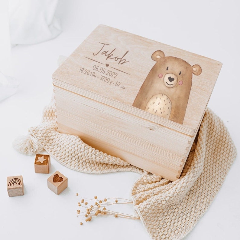 Pudełko z pamiątkami, pudełko z pamiątkami dla dziecka, dziecko, prezent na urodziny, pudełko z pamiątkami dla dziecka, prezent na chrzest, spersonalizowany prezent dla dziecka Bär