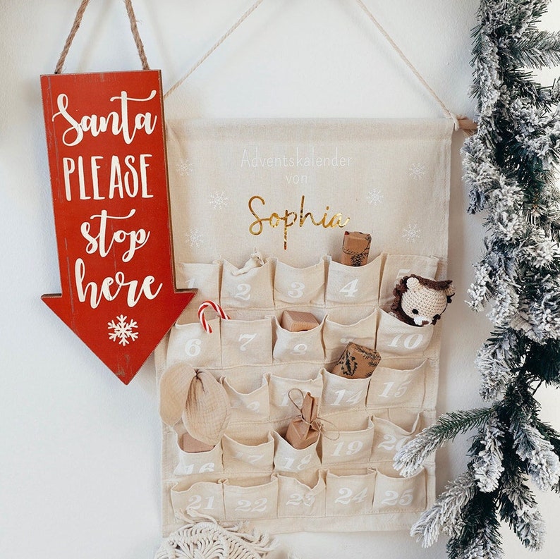 Stoffadventskalender, Adventskalender zum Befüllen, Adventskalender Kinder, Adventskalender, Adventskalender personalisiert gold