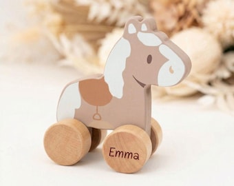 Nachziehtier Pferd, Babygeschenk Mädchen, Nachziehtier, Babygeschenk Geburt, Babyspielzeug, Geburt Mädchen, Taufe Mädchen
