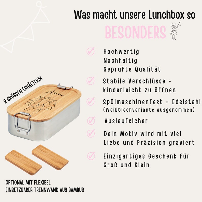 Lunchbox personalisiert, Brotdose Kind, Wunderwunsch Brotdose, Personalisierte Edelstahl Brotdose, Kindergartenkind image 9