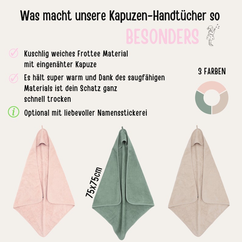 Kapuzenhandtuch mit Namen, Babygeschenke, Kapuzenhandtuch, Baby Handtuch, Geschenke zur Geburt, Babyhandtuch personalisiert image 8