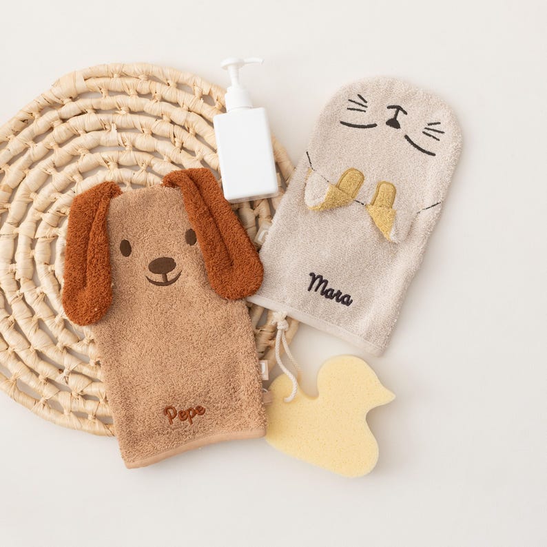 Waschlappen Baby, Waschlappen personalisiert, Waschlappen, Baby Waschlappen, Waschhandschuh, Waschlappen Hund, Waschlappen Katze bild 1