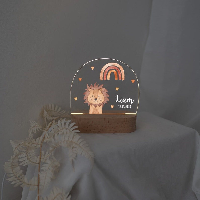 Nachtlicht personalisiert, Nachtlicht Baby, Babygeschenk Geburt, Baby Nachtlicht, Geschenk Baby, Geschenk Geburt Junge Löwe Regenbogen