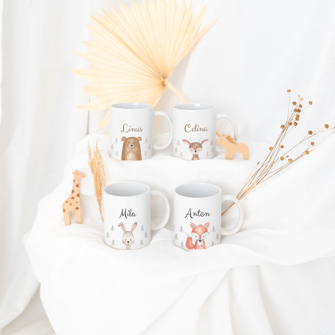 Personalisiert Kindertasse Mit Waschbär - Emaille Tasse Mit Namen Für Kinder