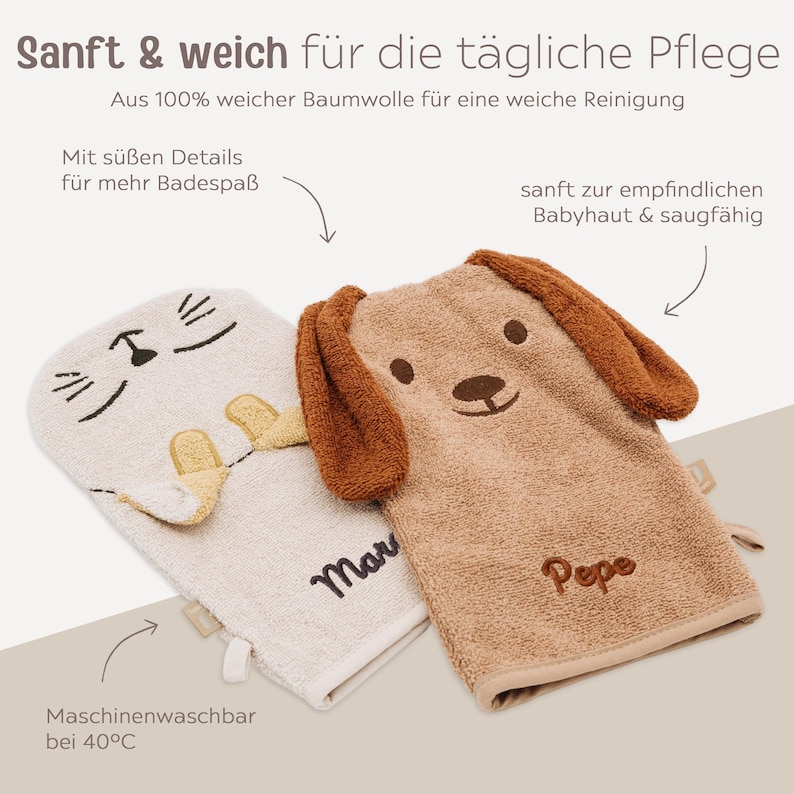 Waschlappen Baby, Waschlappen personalisiert, Waschlappen, Baby Waschlappen, Waschhandschuh, Waschlappen Hund, Waschlappen Katze bild 3